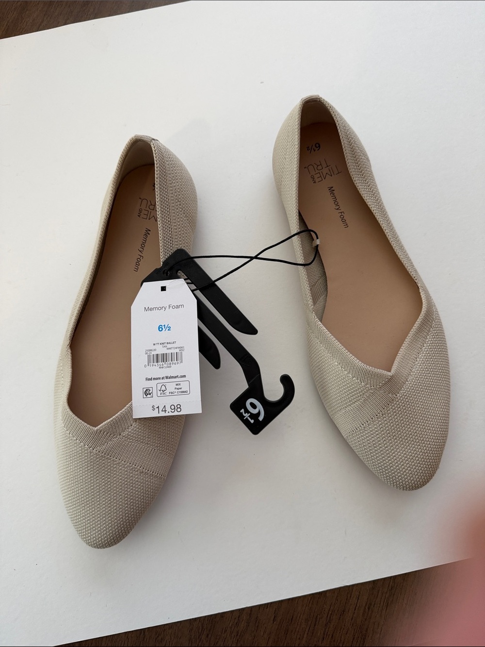Time and Tru Women's Pointed Toe Slip-On Flats - Beige